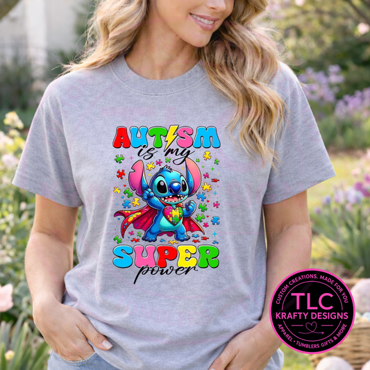 Autism Is My Superpower Autism Awareness Apparel - Colorful Puzzle Character Design