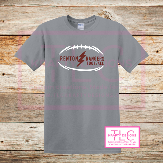 Renton Rangers Football Crimson Lightning Bolt T-Shirt - Custom Team Spirit Wear