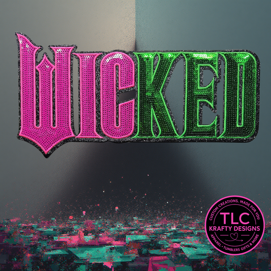 XL WICKED Sequin Patch Color Filled Design – Hot Pink and Green Sparkly Iron-On / Sew-On Applique CK
