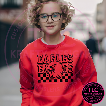 Checkered Eagles Black Design Apparel - Eagles Spirit Wear