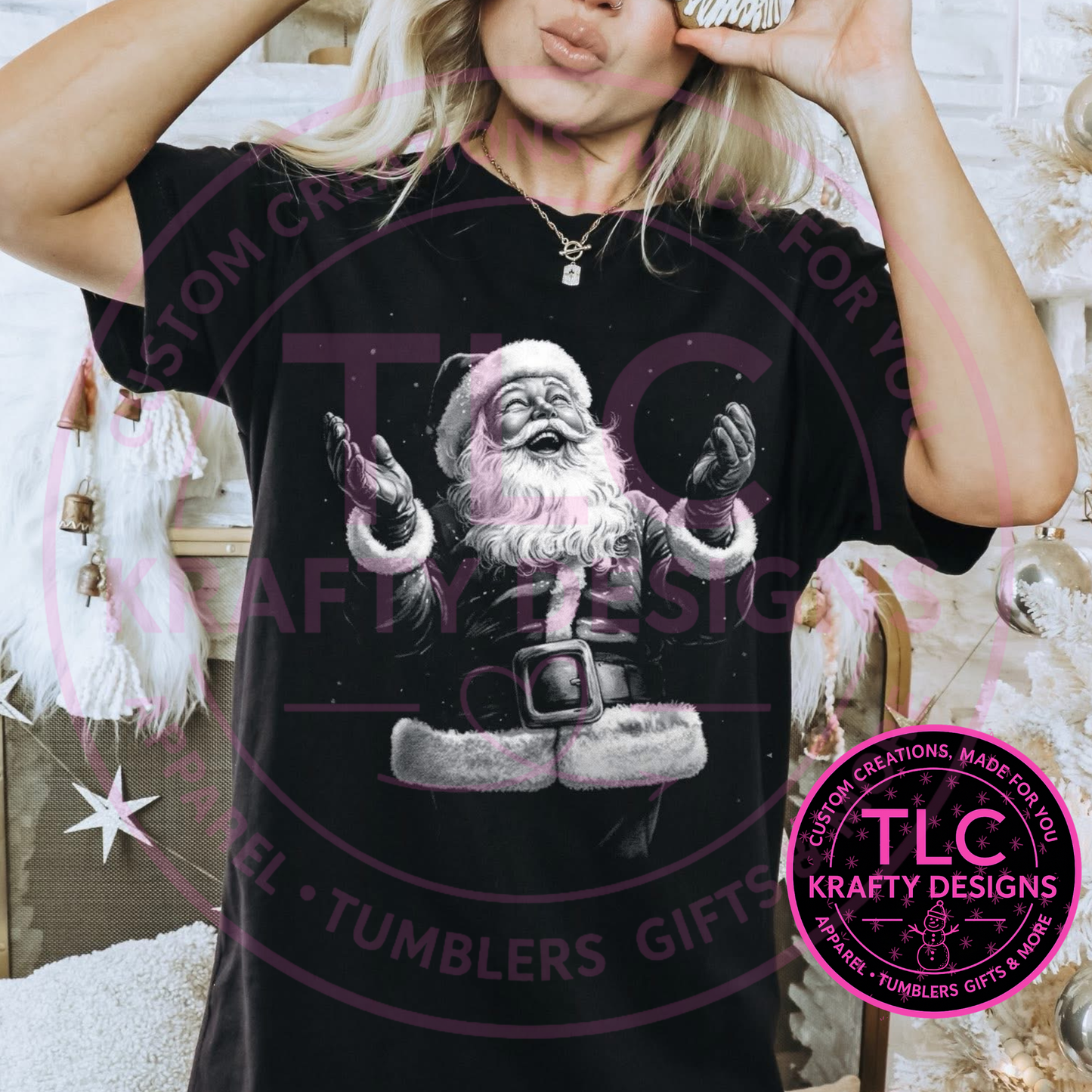 Vintage-Inspired Santa T-Shirt - Classic Christmas Long or Short Sleeve Tee CK