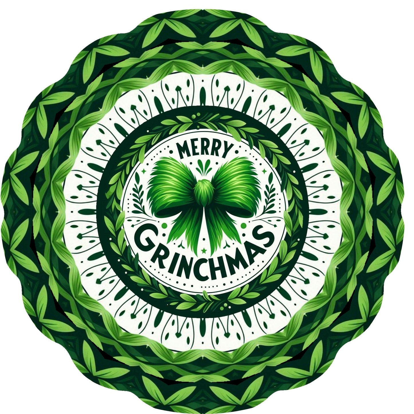 Merry Grinchmas Bow 10” Wind Spinner – Festive Christmas Sublimated Metal Yard Décor CK