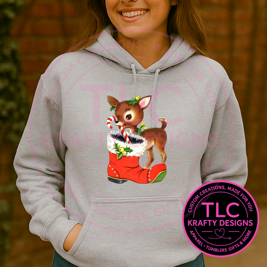 Vintage Deer Grahpic Sweatshirt - Festive Christmas Crew Neck or Hoodie CK