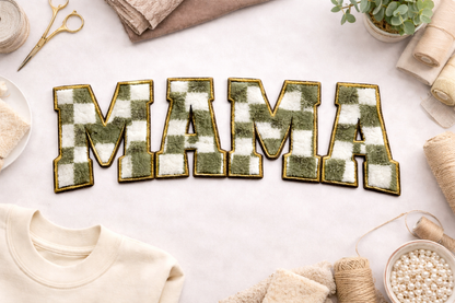 MAMA Buffalo Olive Plaid Patch Sweatshirt | Crewneck or Hoodie