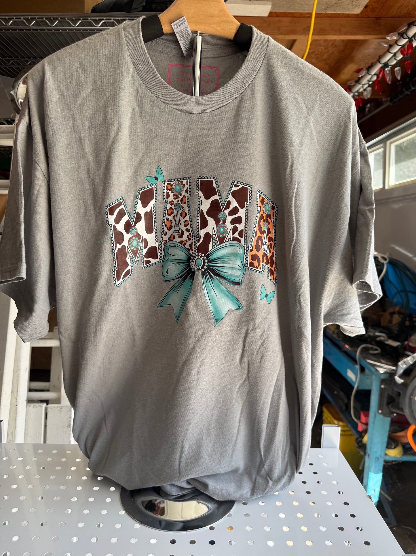 Mama Graphic Tee – Western Cowprint & Turquoise Bow Design 🐄💎🎀