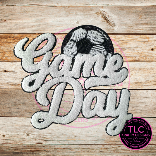 Soccer Game Day Chenille and Sequin Patch – Sporty Iron-On / Sew-On Appliqué CK