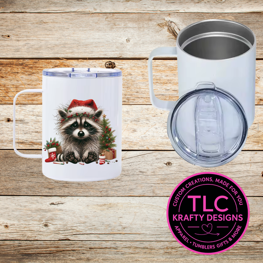 Festive Christmas Raccoon Mug - 12oz Travel Mug With Lid CK