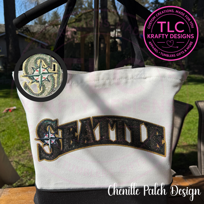 Seattle Baseball Sequin Patch Canvas Tote Bag