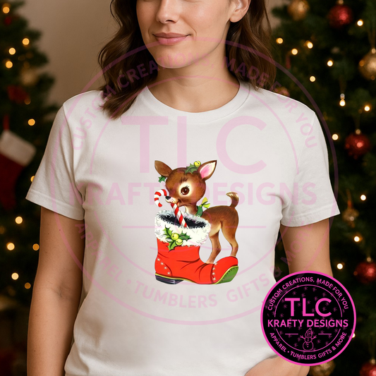 Vintage Deer Graphic T-Shirt - Festive Christmas Long or Short Sleeve Tee CK