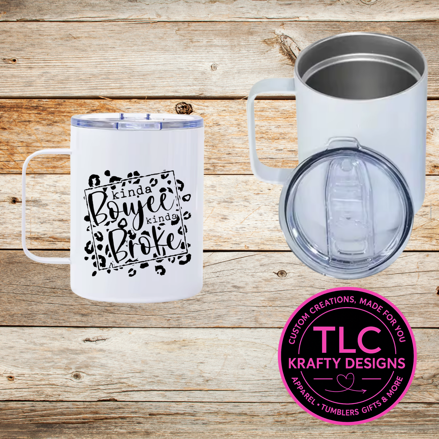 Kinda Boujee Kinda Broke Mug – 12oz Travel Mug with Lid, Funny Coffee Cup
