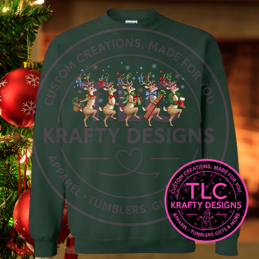 Decked Out Deer Sweatshirt - Festive Christmas Crew Neck or Hoodie CK