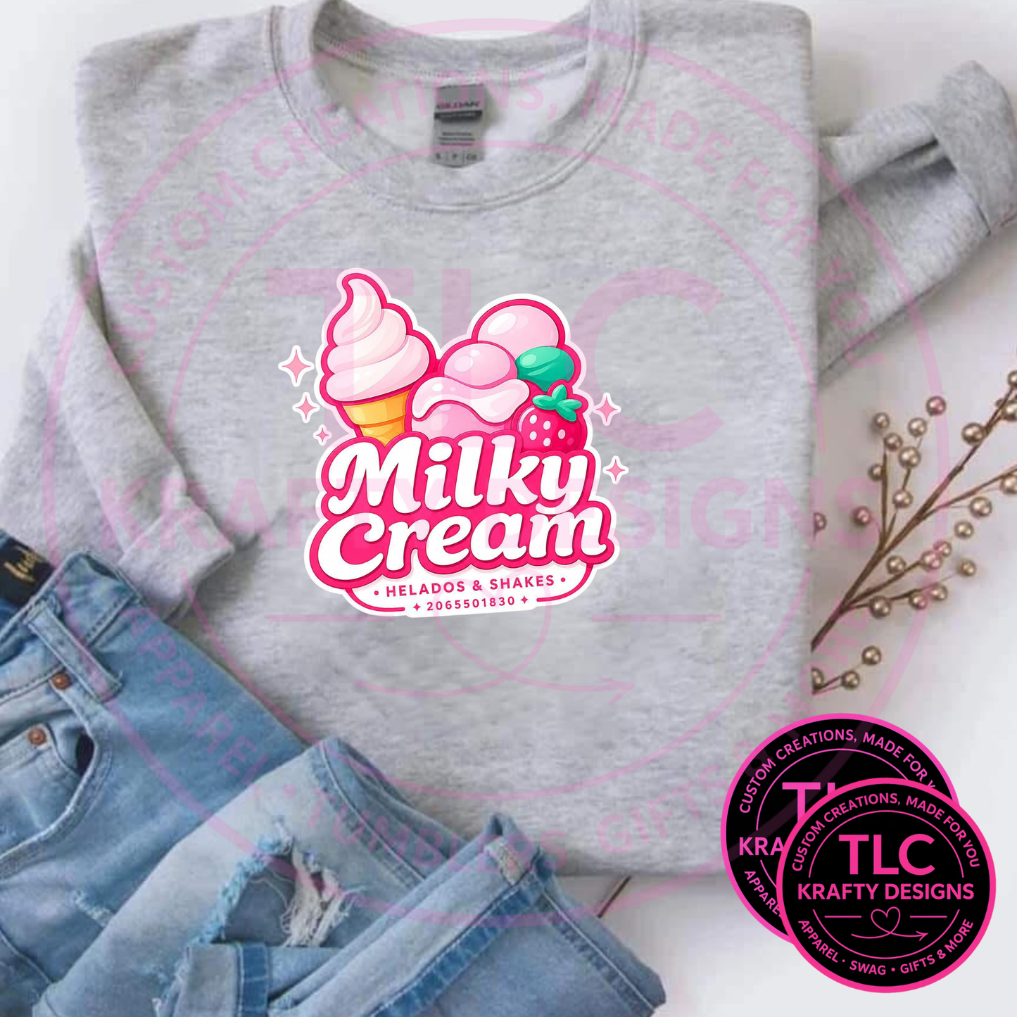 Milky Cream Ice Cream Shop T-Shirt or Sweatshirt – Custom Ice Cream Vendor Staff Apparel