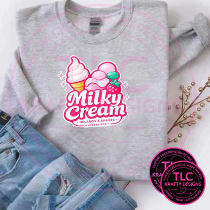 Milky Cream Ice Cream Shop T-Shirt or Sweatshirt – Custom Ice Cream Vendor Staff Apparel