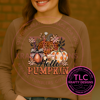 Hello Pumpkin Fall Shirt – Leopard Pumpkin Autumn Graphic short or long sleeve Tee