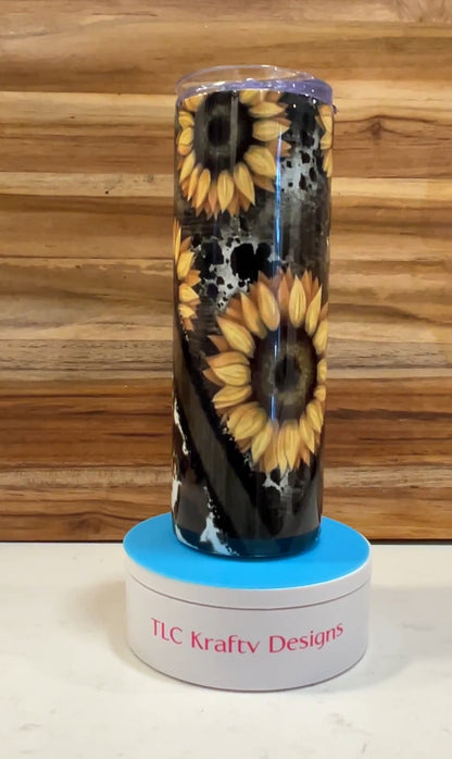 Captivating where the fierce elegance of leopard print and vibrant sunflowers sublimation tumbler