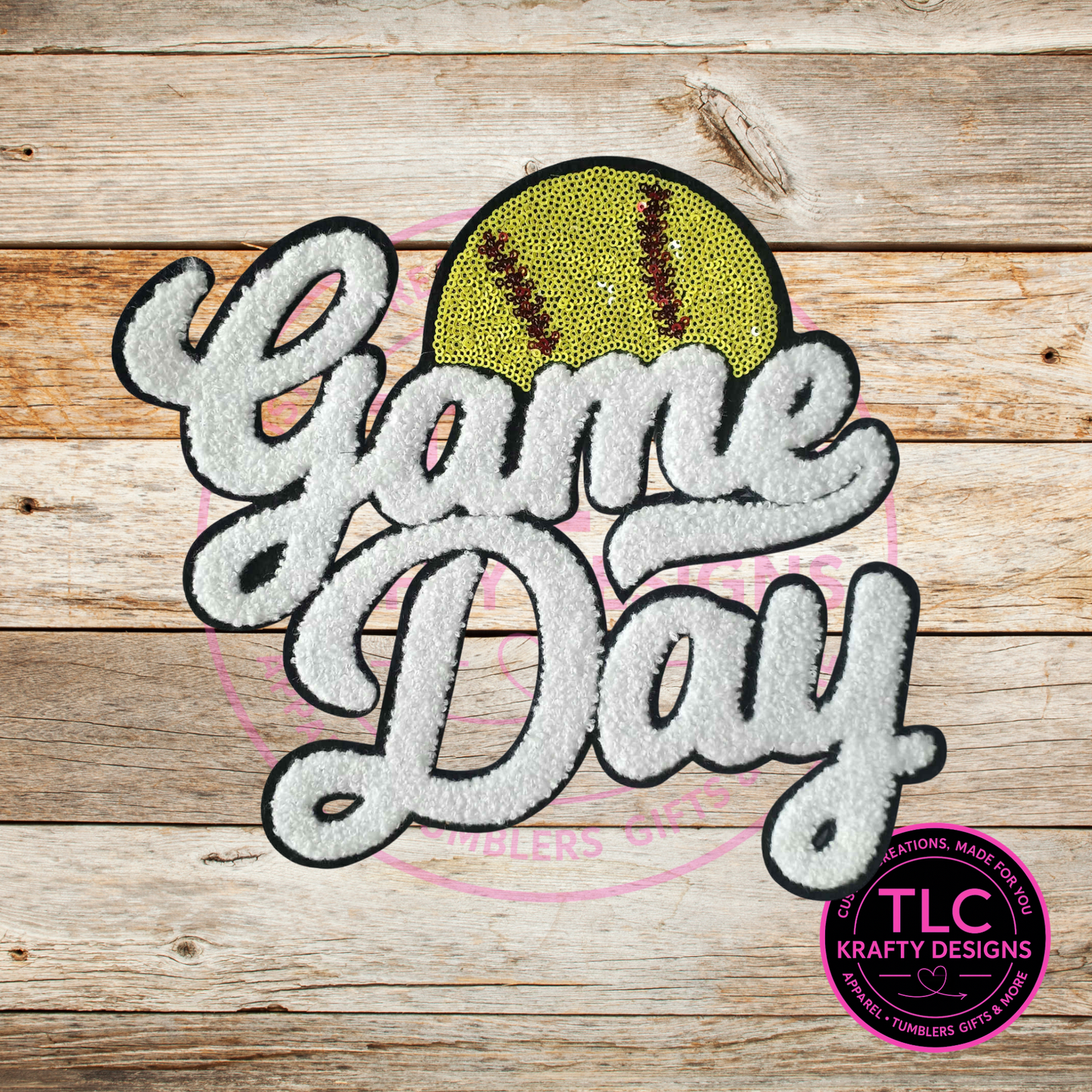 Softball Game Day Chenille and Sequin Patch – Sporty Iron-On / Sew-On Appliqué CK