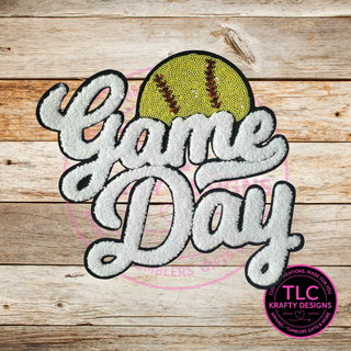 Softball Game Day Chenille and Sequin Patch – Sporty Iron-On / Sew-On Appliqué CK