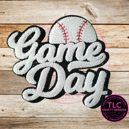 Baseball Game Day Chenille Patch – Sporty Iron-On / Sew-On Appliqué CK