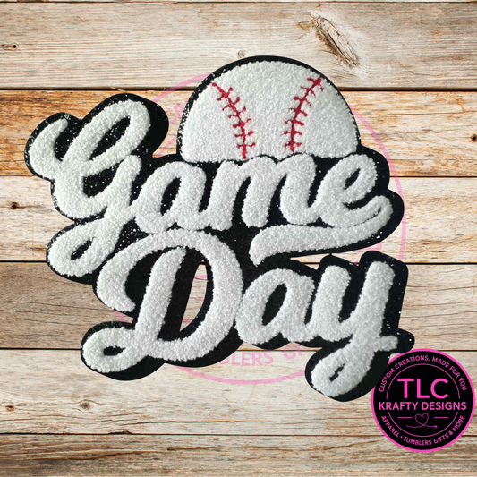 Baseball Game Day Chenille Patch – Sporty Iron-On / Sew-On Appliqué CK