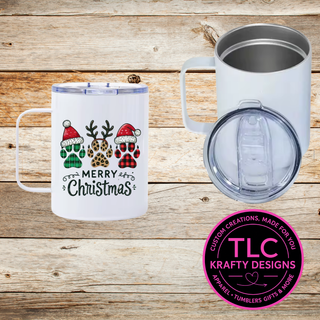 Festive Dog Paws Merry Christmas Mug - 12oz Travel Mug With Lid CK