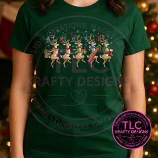Decked Out Deer design on a forest green t-shirt