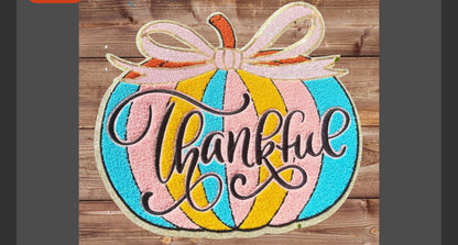 XL Thankful Pumpkin Chenille Patch – Fall Harvest Iron-On / Sew-On Appliqué