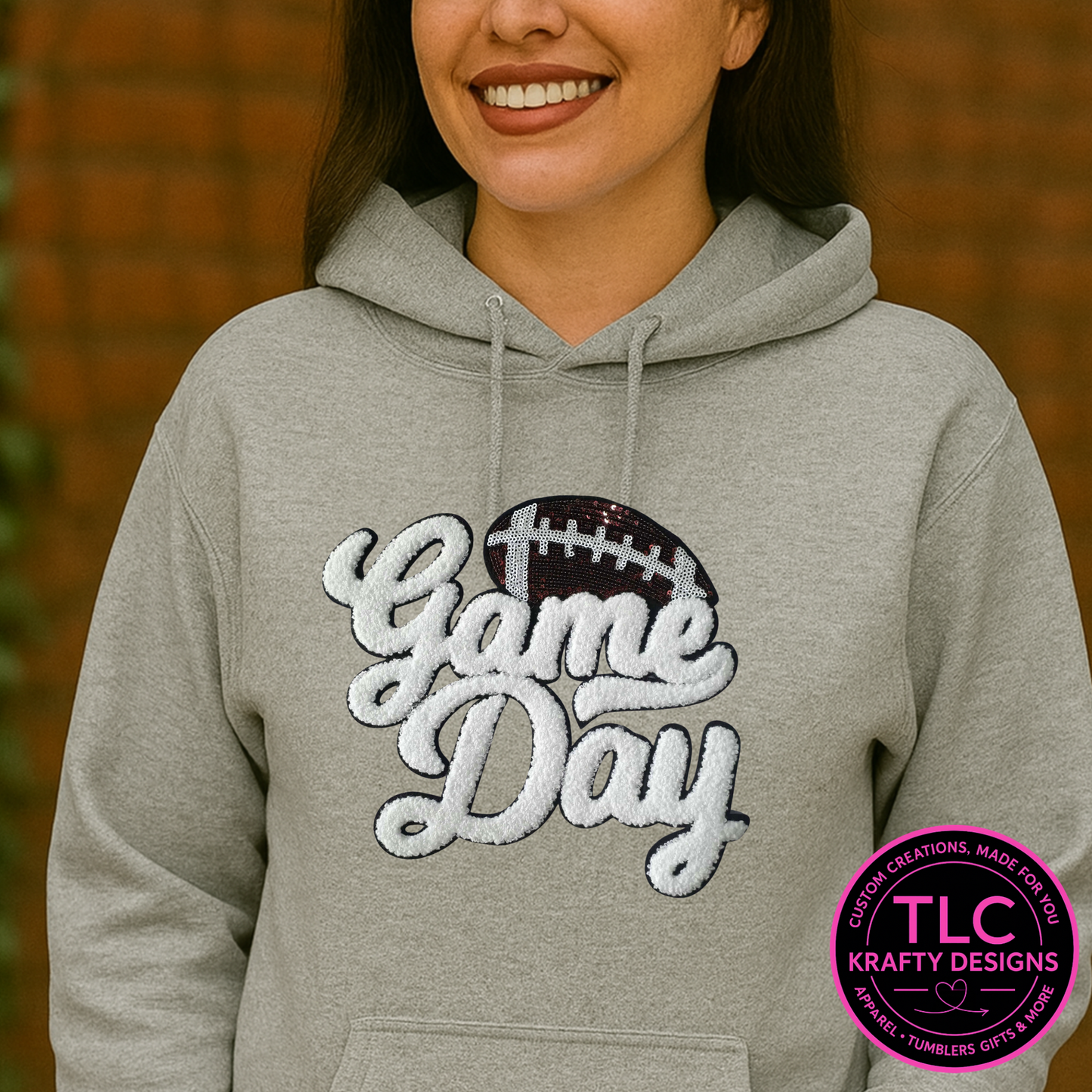 Football Game Day Chenille and Sequin Patch – Sporty Iron-On / Sew-On Appliqué CK