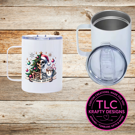 Sorta Merry Sorta Scary Skeleton Christmas Mug - 12oz Travel Mug With Lid CK
