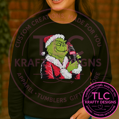 PREORDER XL Santa Grinchy Holding Soda Chenille Patch – Festive Holiday Iron-On / Sew-On Applique CK