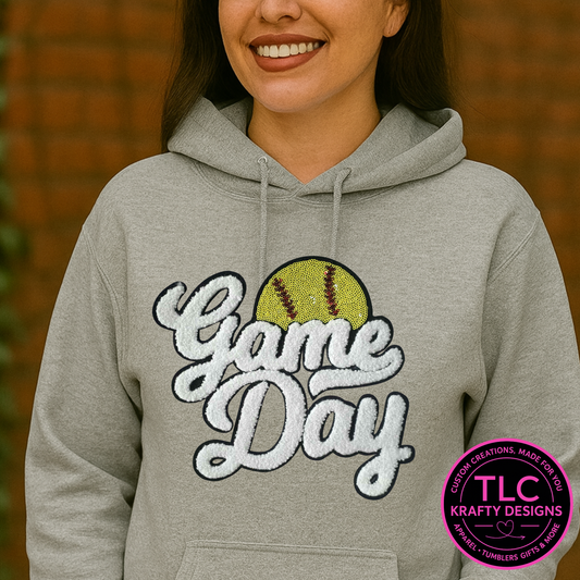 Softball Game Day Chenille and Sequin Patch Shirt or Sweatshirt – Sports and Game Day Apparel