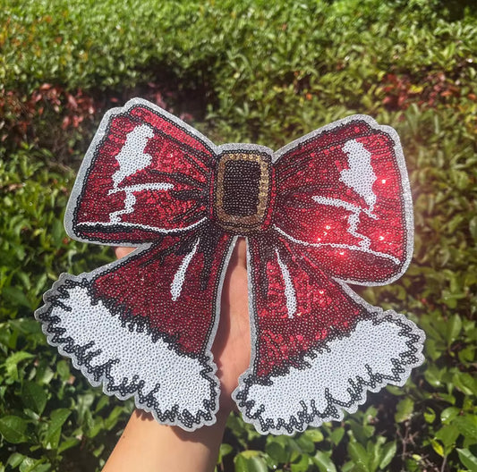 XL Red Christmas Bow Sequin Patch – Festive Holiday Appliqué