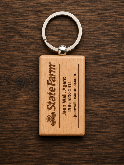 Custom Wooden Keychain – Personalized Laser Engraved Logo Keychain (Rectangle or Circle)
