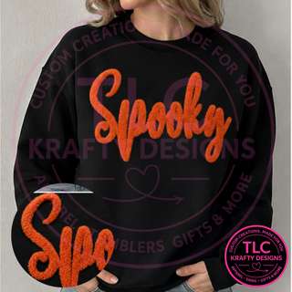 Spooky Fuzzy Iron-On Patch, Large Halloween Patch, Oversized Script Patch, Heat Press Patch for Sweatshirts, Jackets & Bags