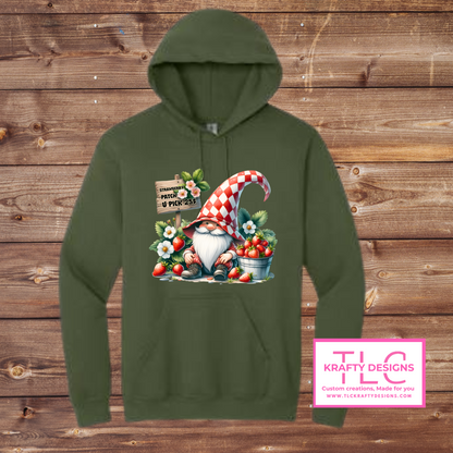 Strawberry Patch Gnome – U-Pick Berry Crewneck & Hoodie
