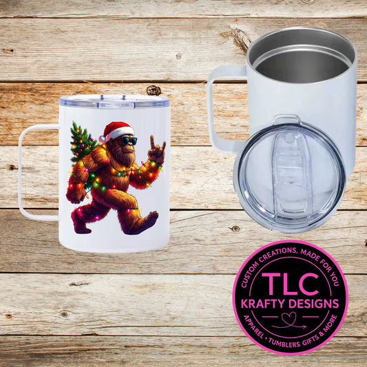 Festive Sasquatch Christmas Mug - 12oz Travel Mug With Lid CK