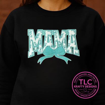 Mint Green Mama Bow Chenille and Sequin Patch – Family Love Iron-On / Sew-On Appliqué CK