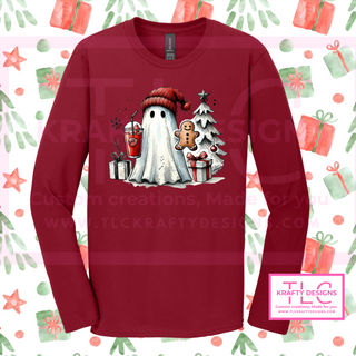 Ghostmas Holiday T-Shirt – Cute Ghost Christmas Long or Short Sleeve Tee CK