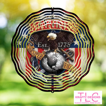 U.S. Marines Semper Fi Wind Spinner – 10” Double-Sided Aluminum Patriotic Decor