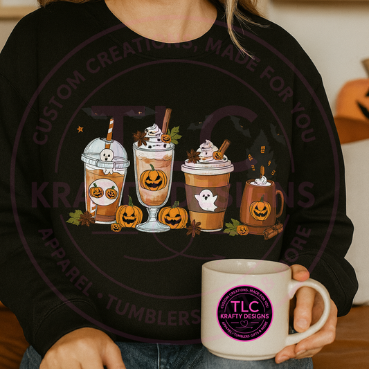 Halloween Coffee Drinks Sweatshirt – Spooky Pumpkin & Ghost Latte Pullover