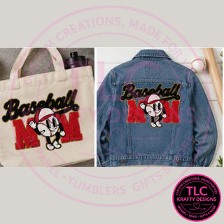 Baseball Mom Chenille Patch, XL Sports Mom Patch, Iron On Patch for Sweatshirts Hoodies Jackets, Baseball Mama Apparel
