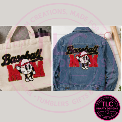 Baseball Mom Chenille Patch, XL Sports Mom Patch, Iron On Patch for Sweatshirts Hoodies Jackets, Baseball Mama Apparel