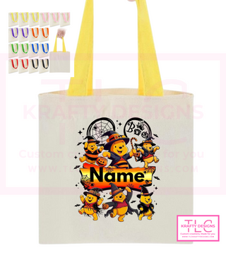 Custom Halloween Trick or Treat Tote Bags – Personalized Kids Candy Bags in Fun Character Designs