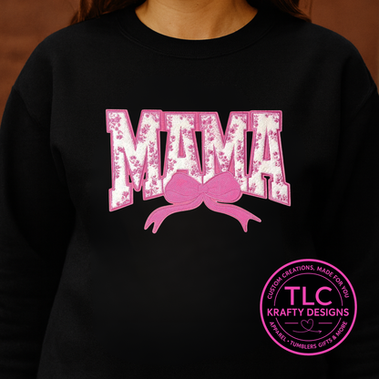 Pink Mama Bow Chenille and Sequin Patch – Family Love Iron-On / Sew-On Appliqué CK