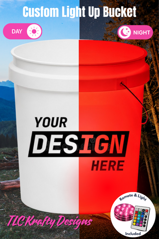 Personalized White LED Bucket with Lid | Custom UVT Design + Seat Lid Upgrade (Camping, Fishing, Gifts)