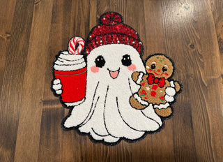Holiday Ghost Sweatshirt – Ghost with Cocoa & Gingerbread Chenille Patch (Crewneck or Hoodie)