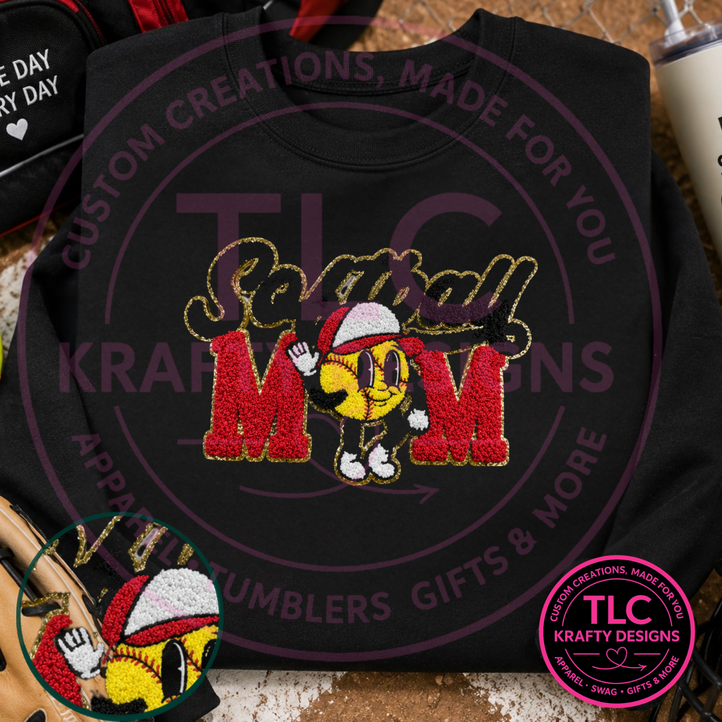 Softball Mom Chenille Patch, XL Sports Mom Patch, Iron On Patch for Sweatshirts Hoodies Jackets, Softball Mama Apparel