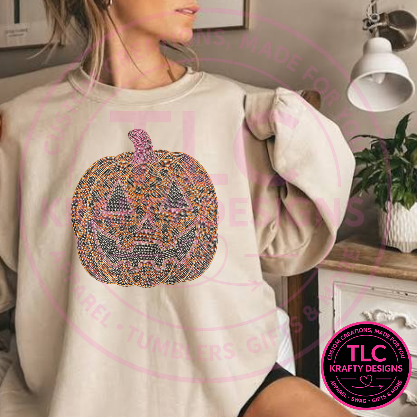 Leopard Jack-O’-Lantern Spangle Sweatshirt, Halloween Pumpkin Bling Shirt, Fall Graphic Crewneck or Hoodie