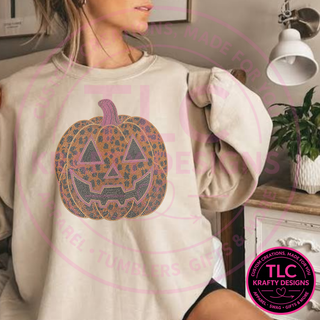 Leopard Jack-O’-Lantern Spangle Transfer Iron-On | Halloween Pumpkin Bling Transfer for Sweatshirts & T-Shirts