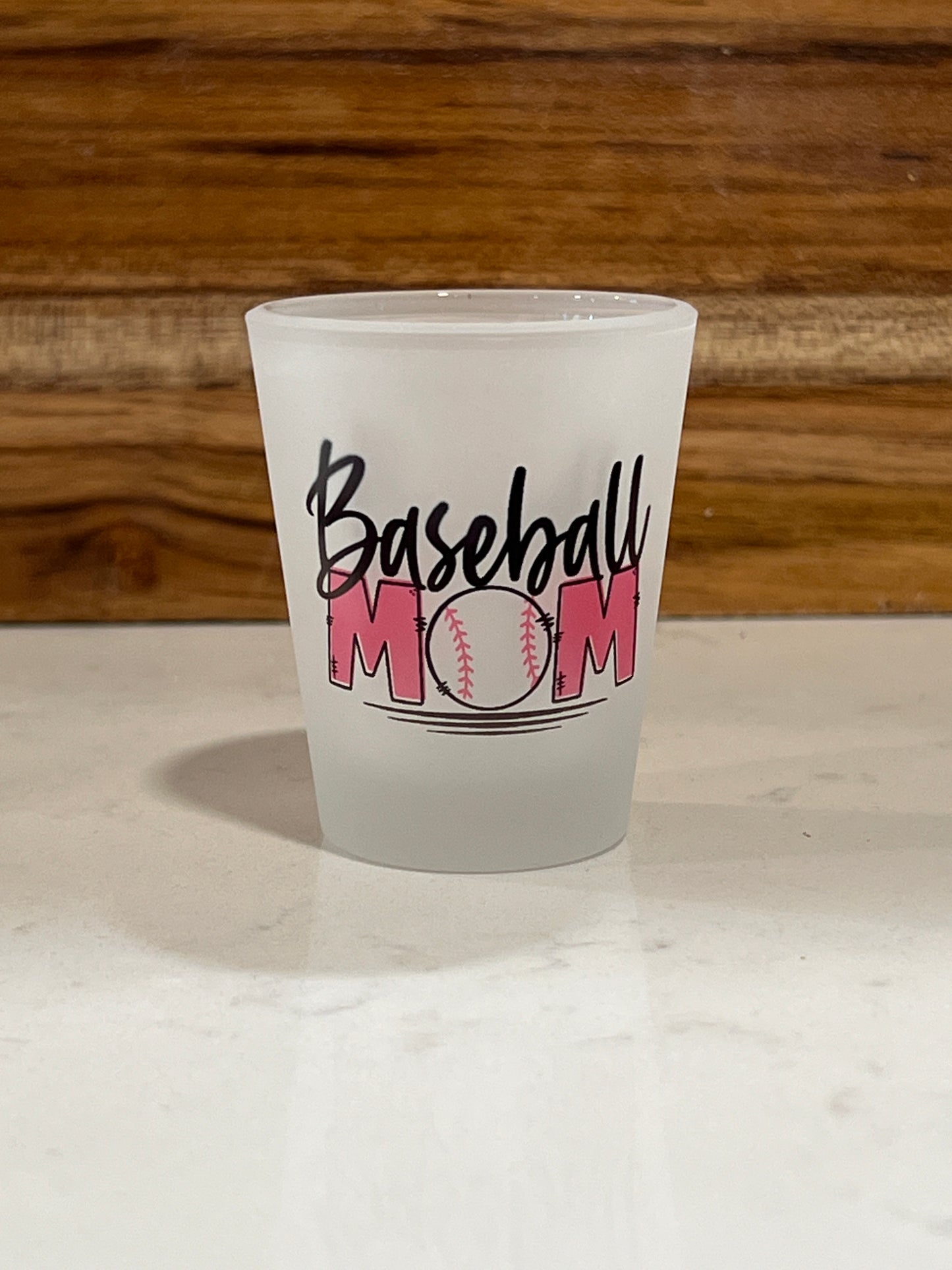 Baseball Pink Mom Customized 1.5oz. Frosted shot glass