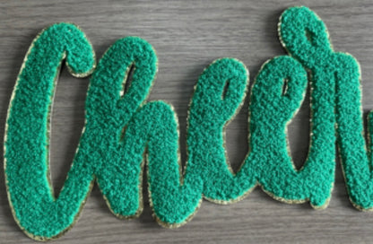 XL Cheer Chenille Patch – Fuzzy Script Letter Patch for Cheer & Dance Apparel (Approx. 10.5”)